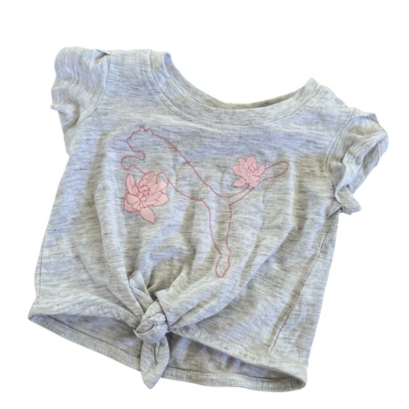 Puma Short Sleeve Top Baby Girl Tie front Pink Glitter Gray Size 0-3 NWT - Picture 1 of 3